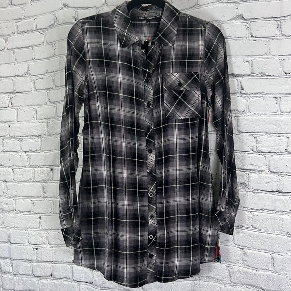 NEW Tolani Collection Neicy top button down plaid floral size XXS - Picture 3 of 14